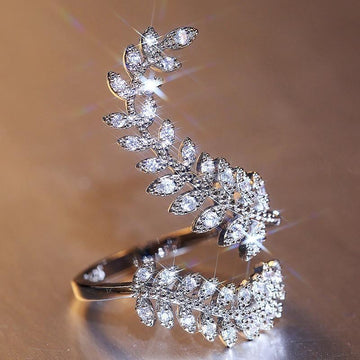 New Arrival Fashion Leaf Delicate High Quality AAA+ Cubic Zirconia Diamonds Adjustable Ring - The Jewellery Supermarket